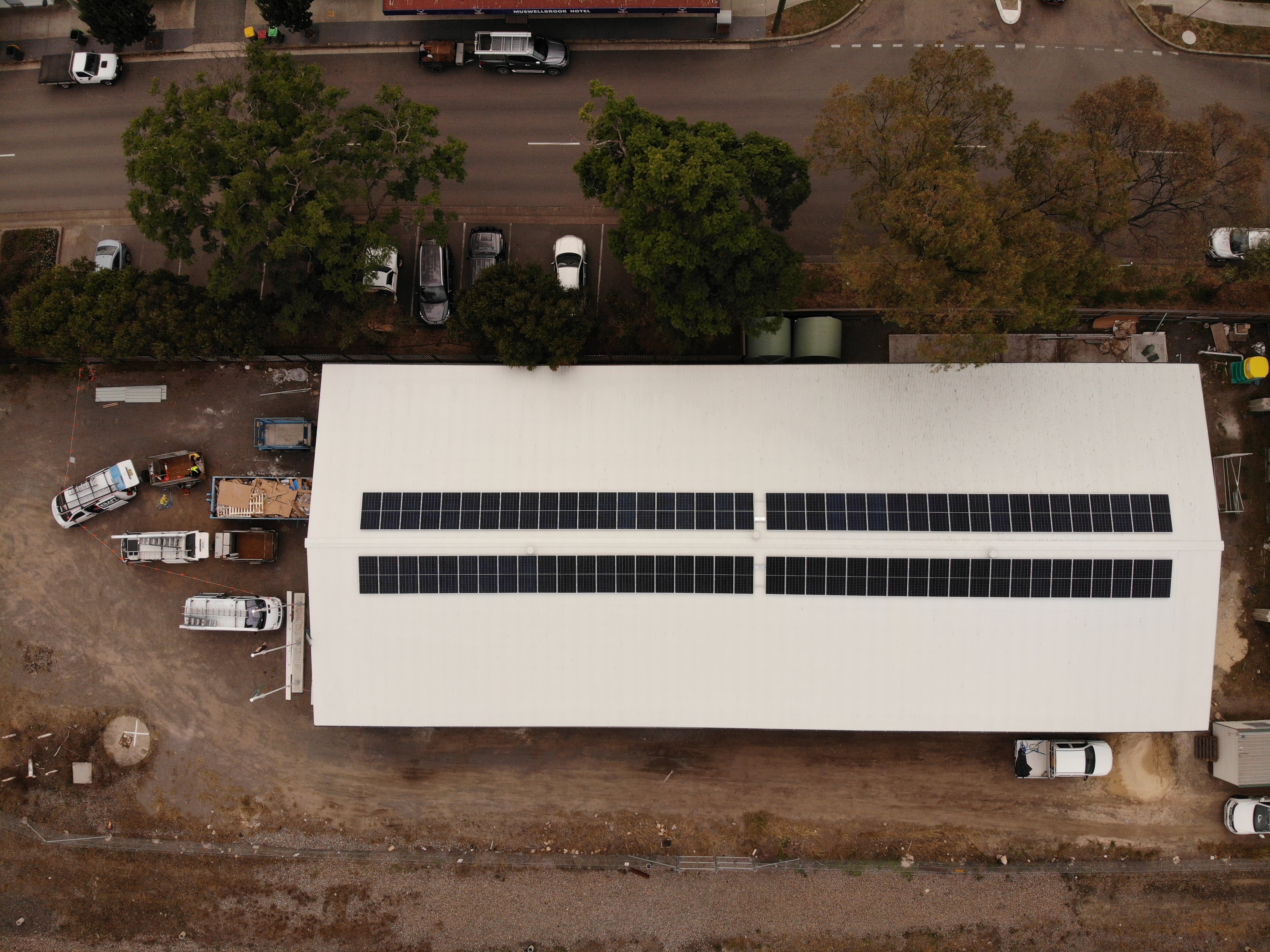 Top-down perspective of an installed photovoltaic system.