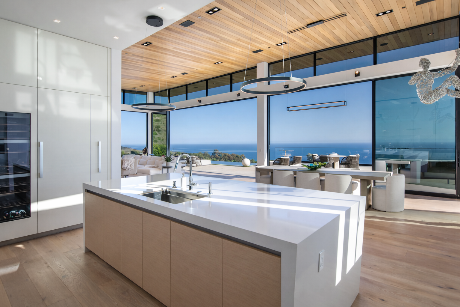 High end kitchen in Malibu custom home with modern finishes