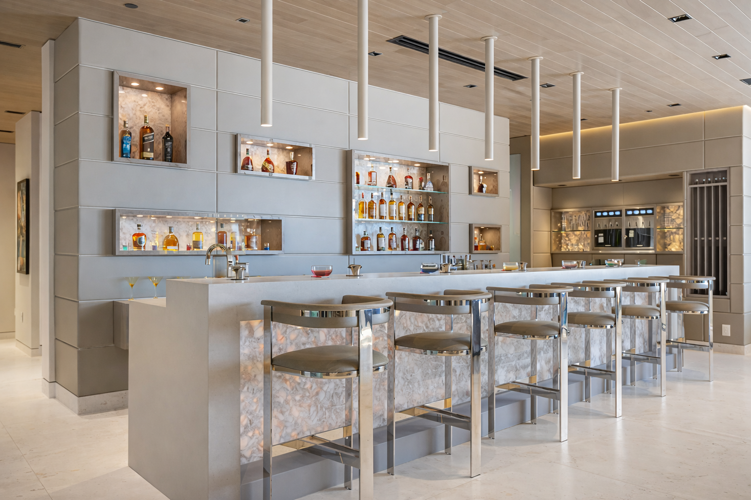 Sleek modern home bar setup