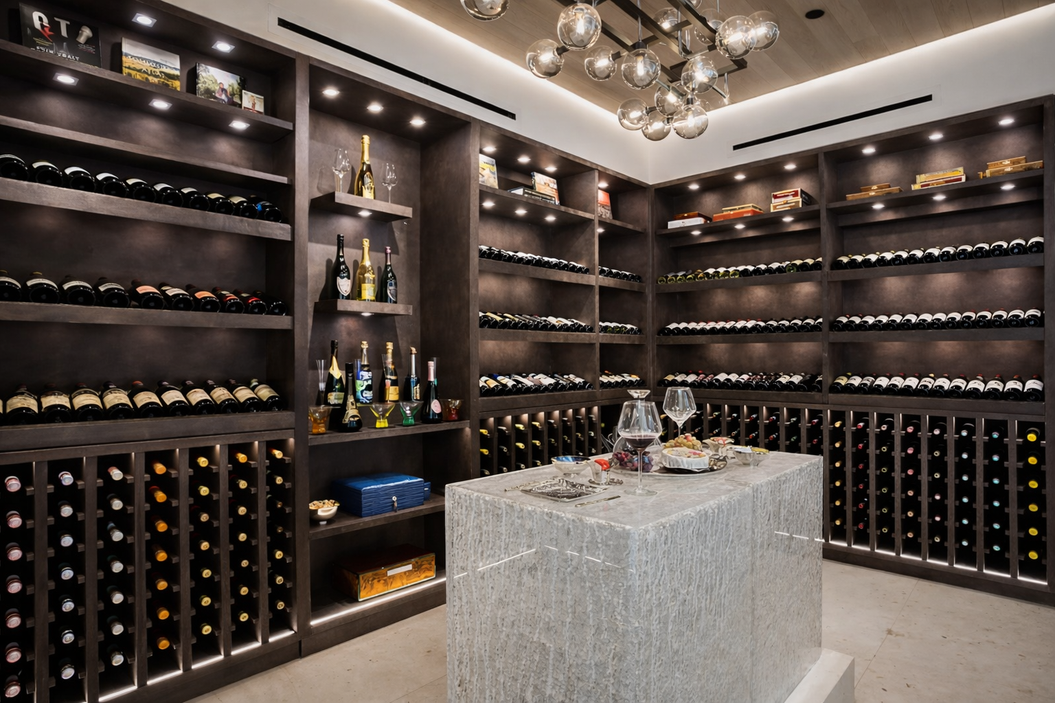 Elegant wine cellar with stone island