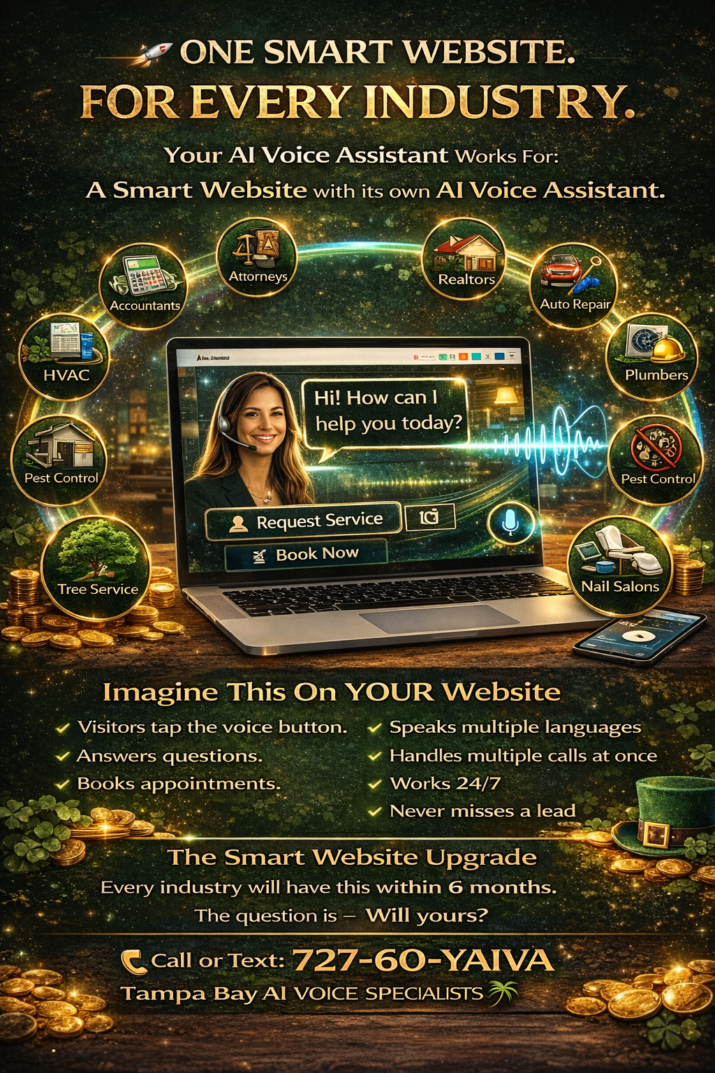 Laptop showing a business website with a voice chat button