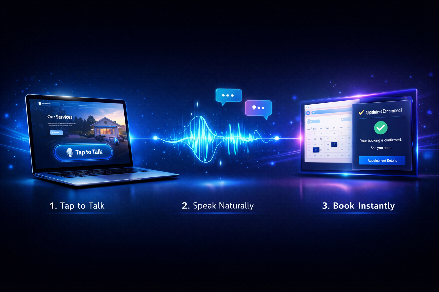 How the website AI voice widget works: tap to talk, speak naturally, book instantly