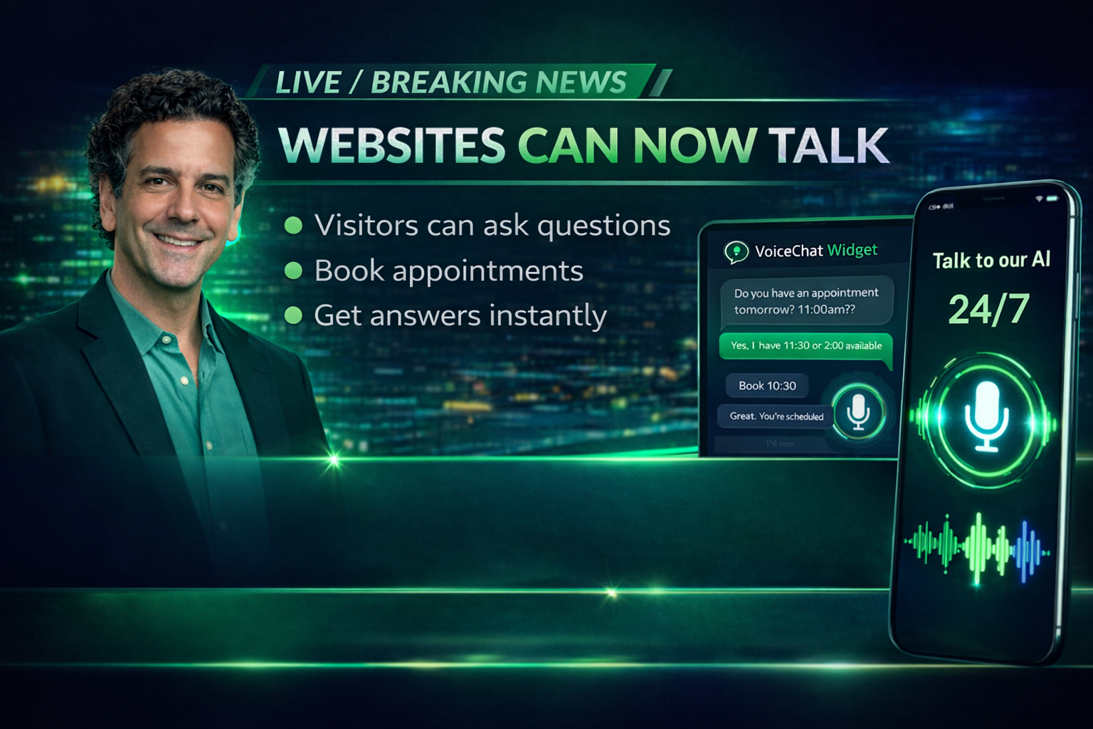 Voice-enabled website assistant demo interface showing real-time customer interaction