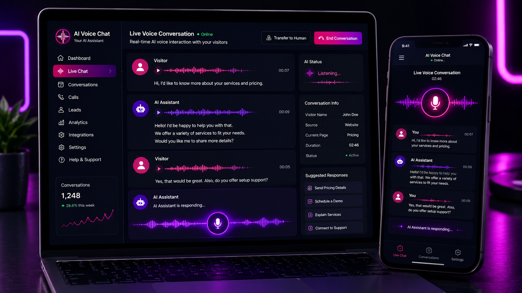 website voice chat widget interface