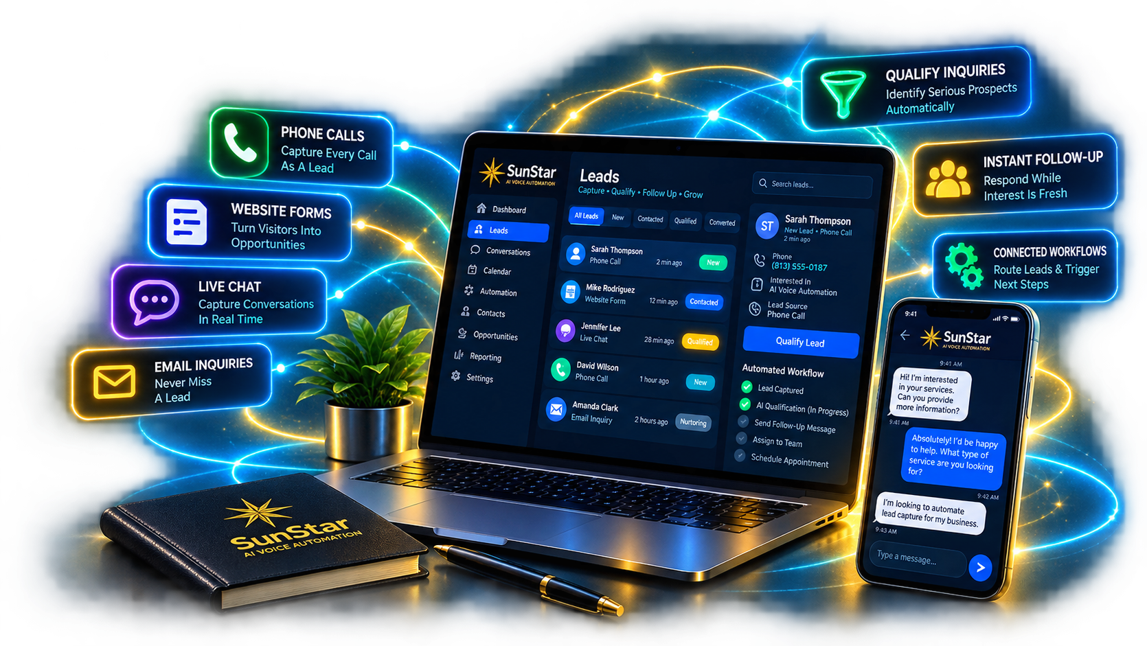 SunStar AI Lead Capture with lead capture, qualification, instant follow-up and connected workflows