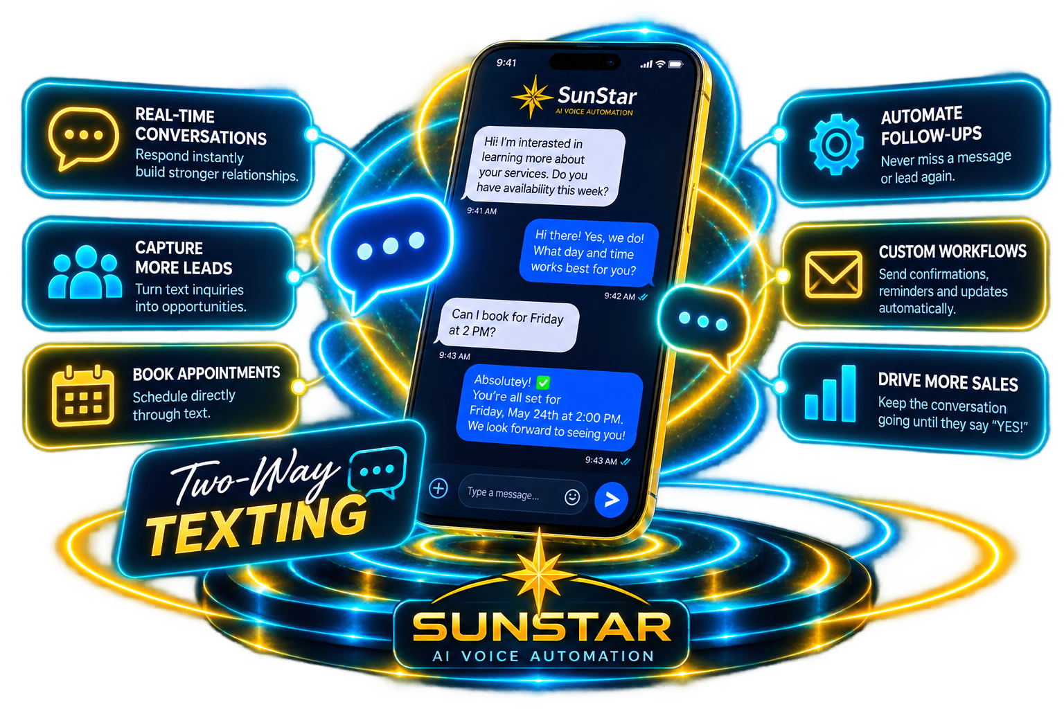 SunStar Two-Way Texting with smartphone messaging and connected customer communication