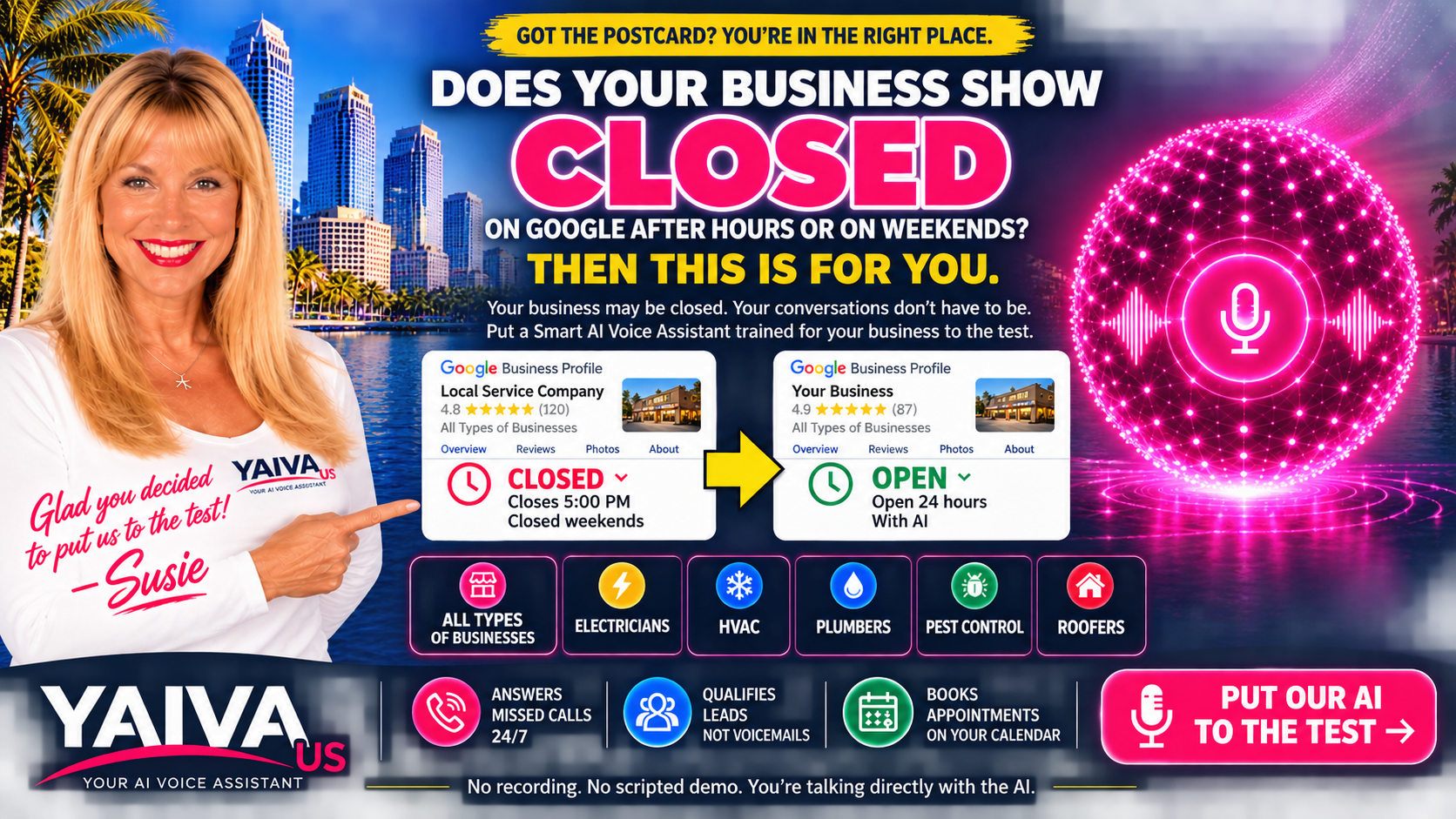 YAIVA AI Voice Assistant — Does your business show closed on Google after hours or on weekends?