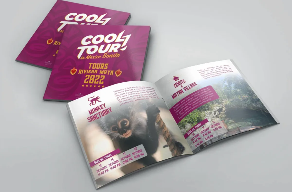 Folleto impreso de tours en la Riviera Maya diseñado por Brandito