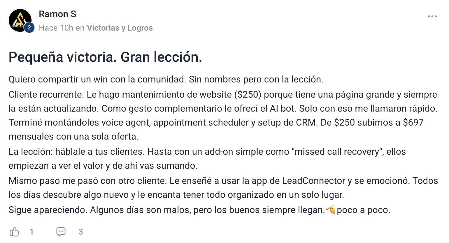 Testimonio escrito de alumno de Emprendista 30