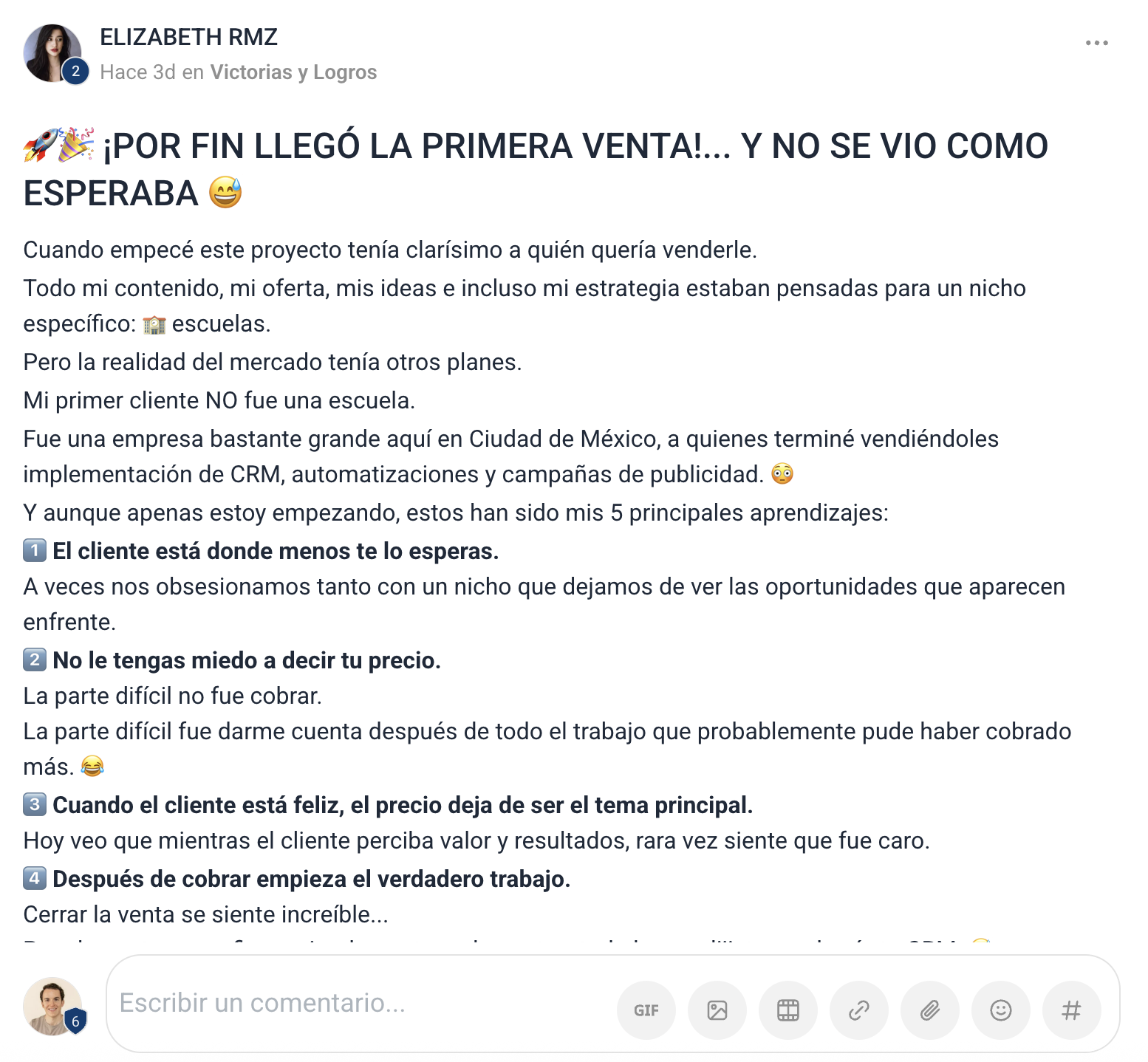 Testimonio escrito de alumno de Emprendista 18