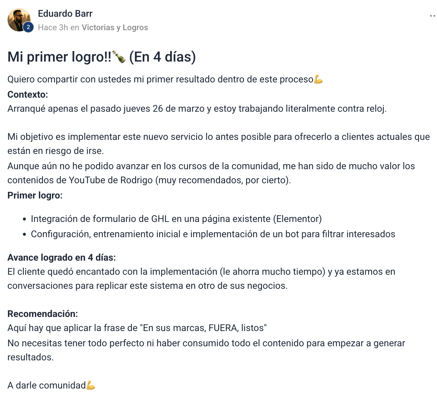 Testimonio escrito de alumno de Emprendista 16