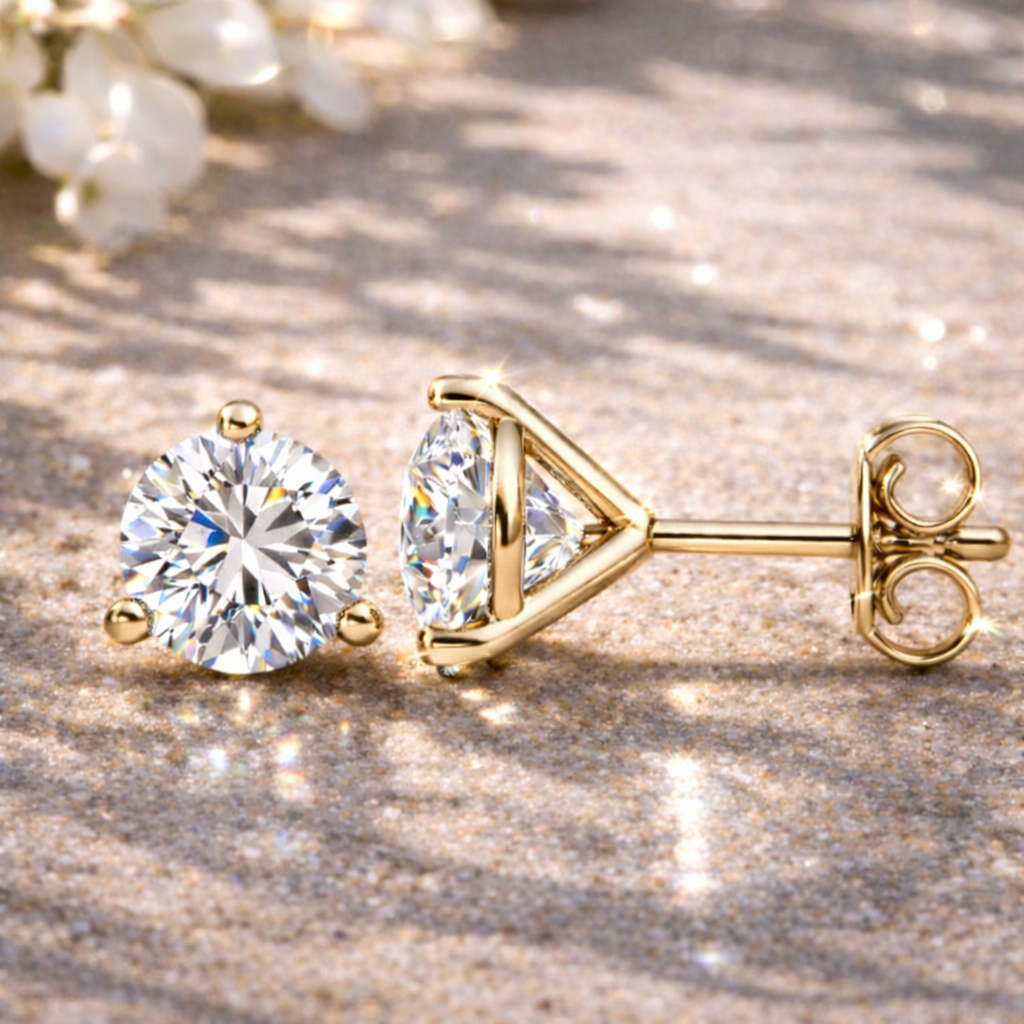 Yellow gold Martini diamond stud earrings