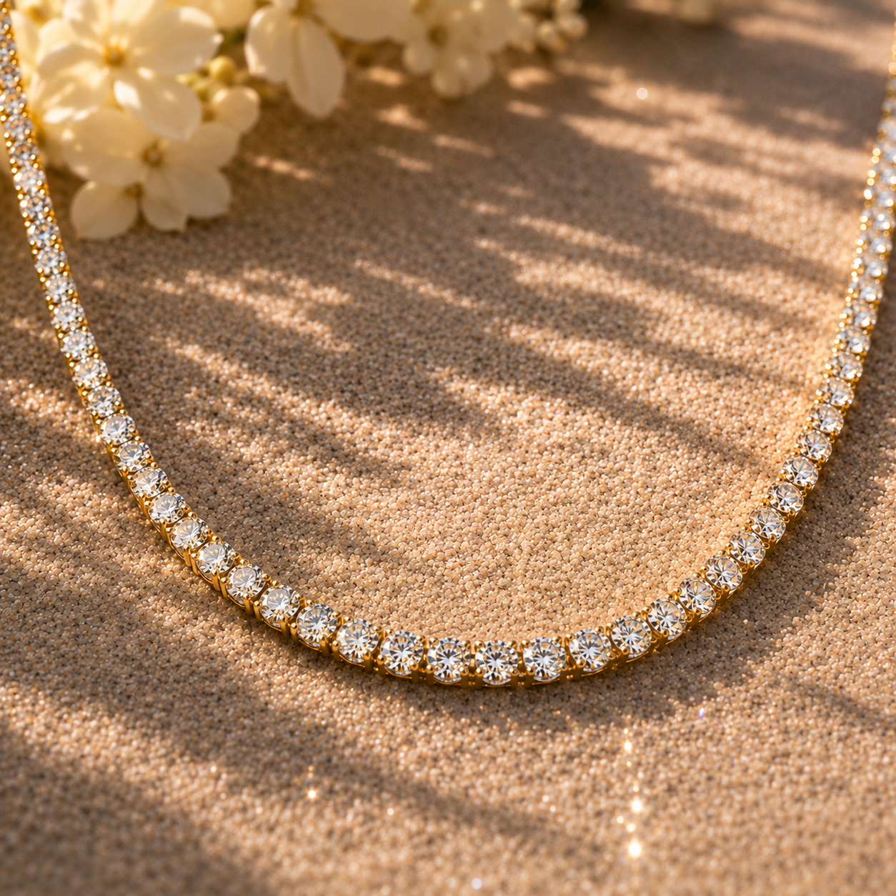 Tennis Diamond Necklace in Yellow Gold