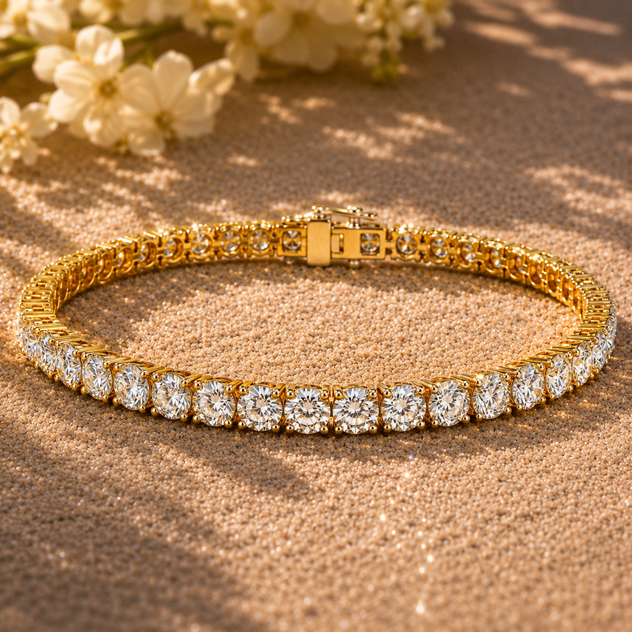 Round Diamond Tennis Bracelet in Yellow Gold