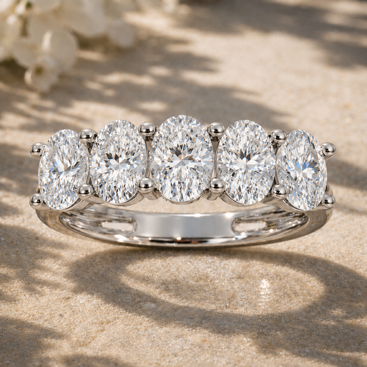 5-Stone Oval Diamond Wedding Band in White Gold