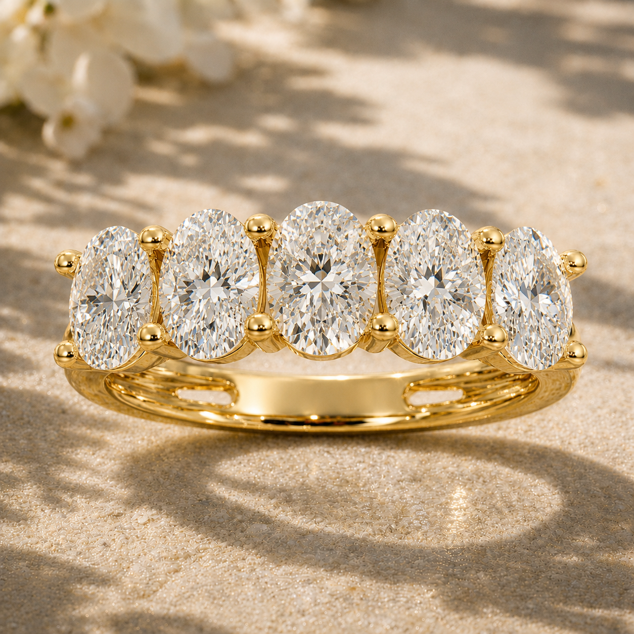 5-Stone Oval Diamond Wedding Band in Yellow Gold