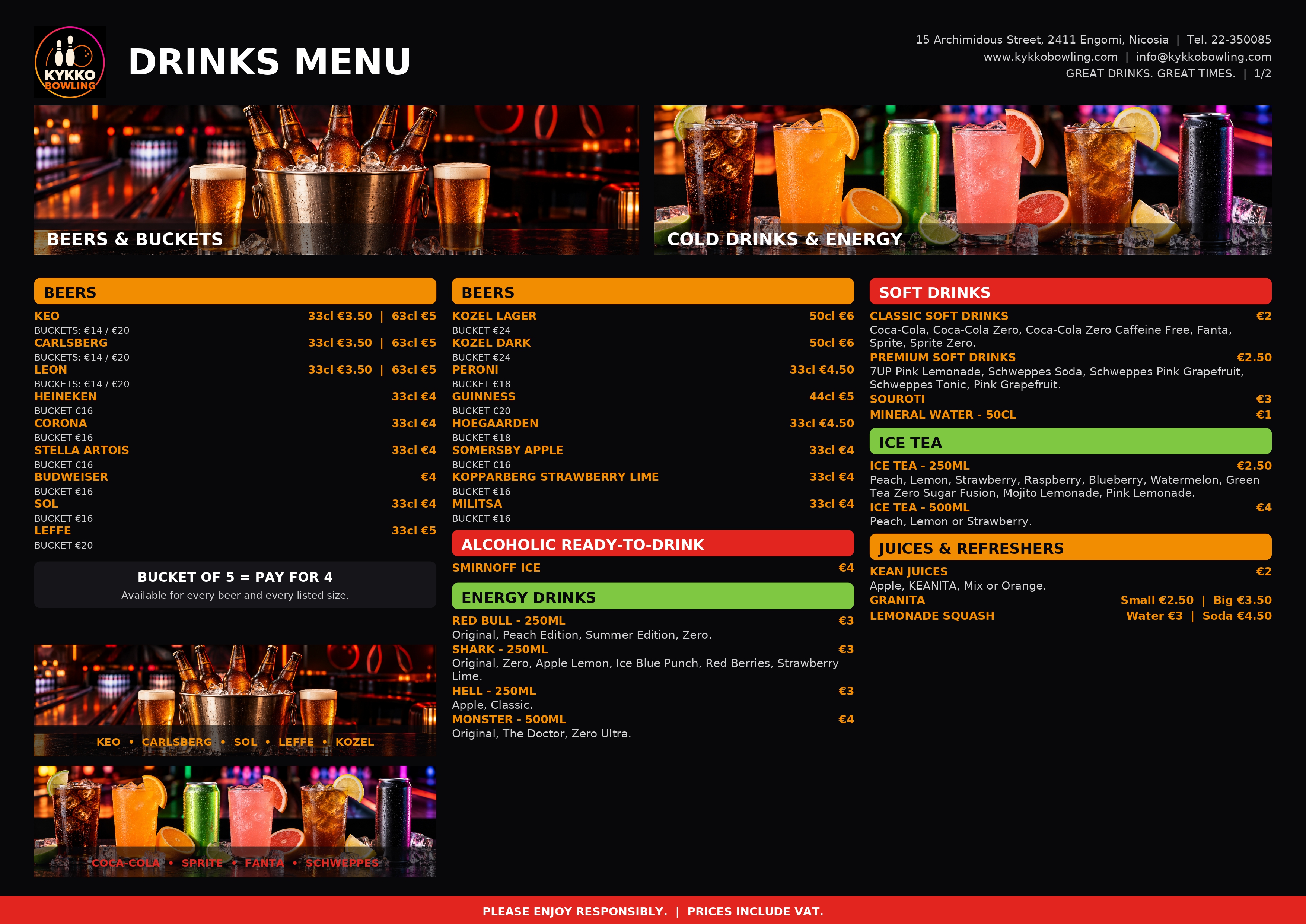 Kykko Bowling drinks menu page 1
