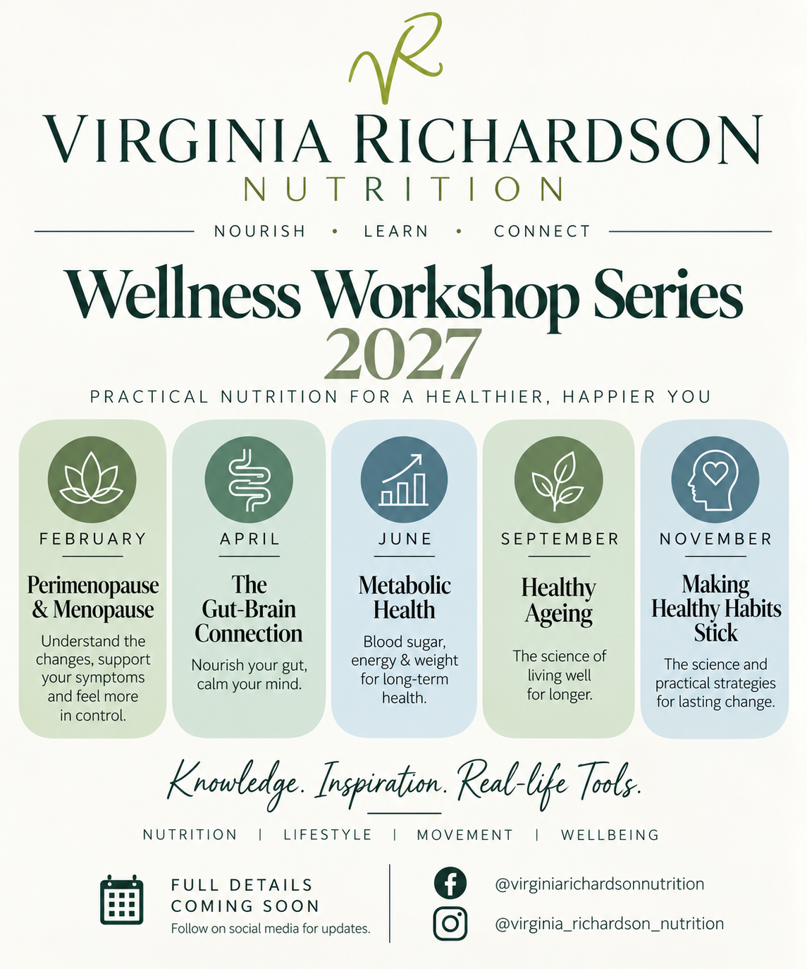 Virginia Richardson Nutrition Wellness Workshop Series 2027. Five workshops from February to November; full details coming soon.
