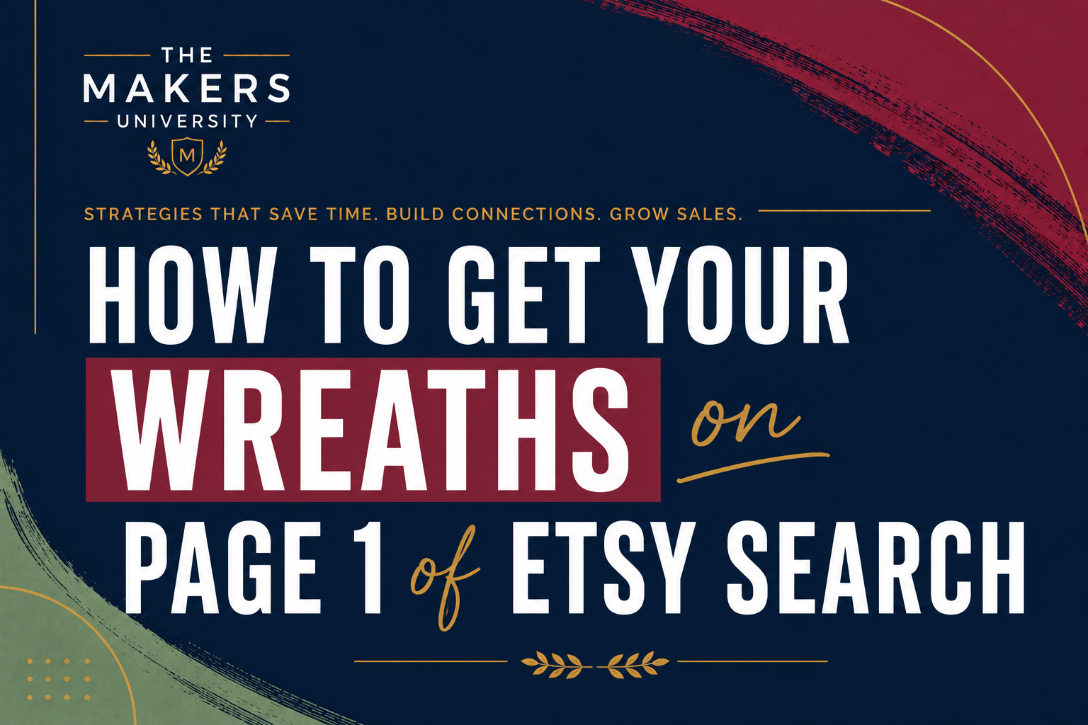 Wreath maker reviewing Etsy shop listings and keywords on a laptop at a craft desk