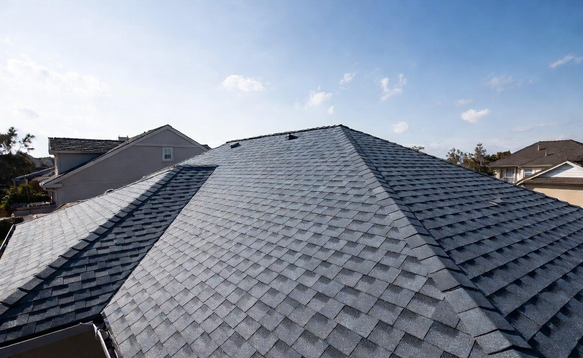 Newly installed asphalt shingle roof in a Canadian neighbourhood