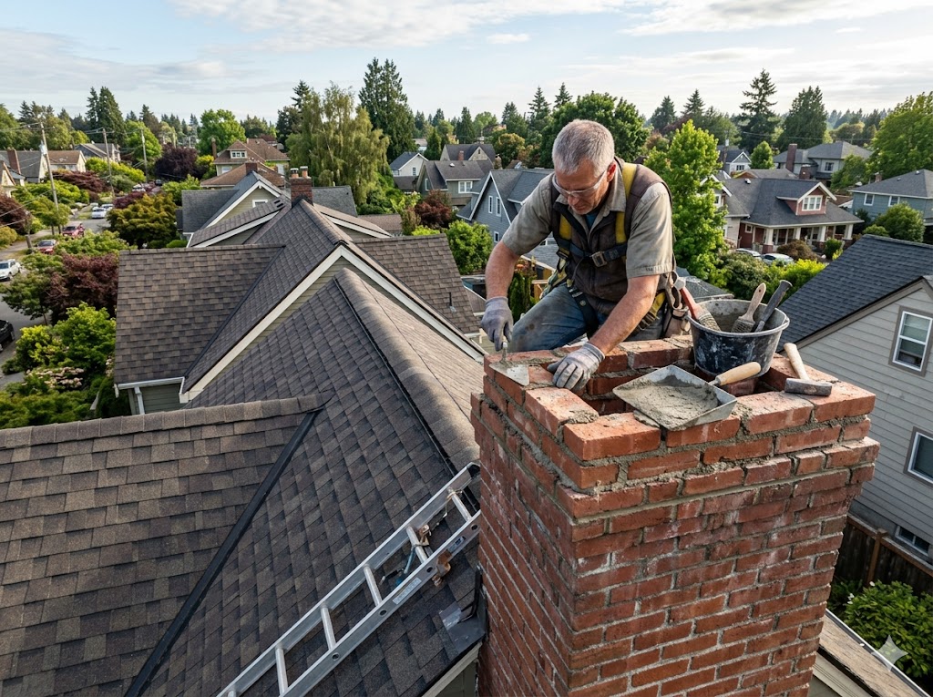 Mason tuckpointing brick chimney repair