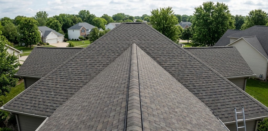 Tuckpointing before and after on a brick chimney