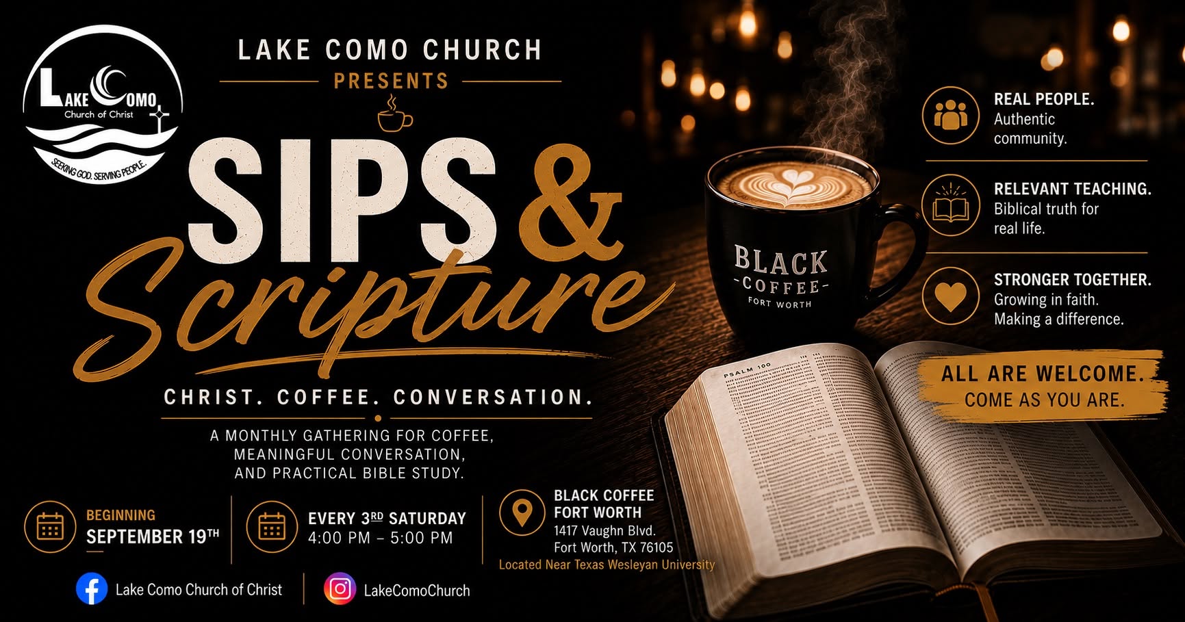 Sips & Scripture monthly gathering flyer
