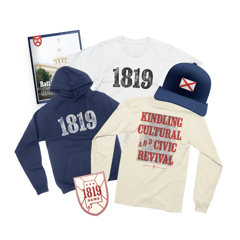 The 1819 News namesake gift pack: magazine, tee, hoodie, long-sleeve, cap and decal