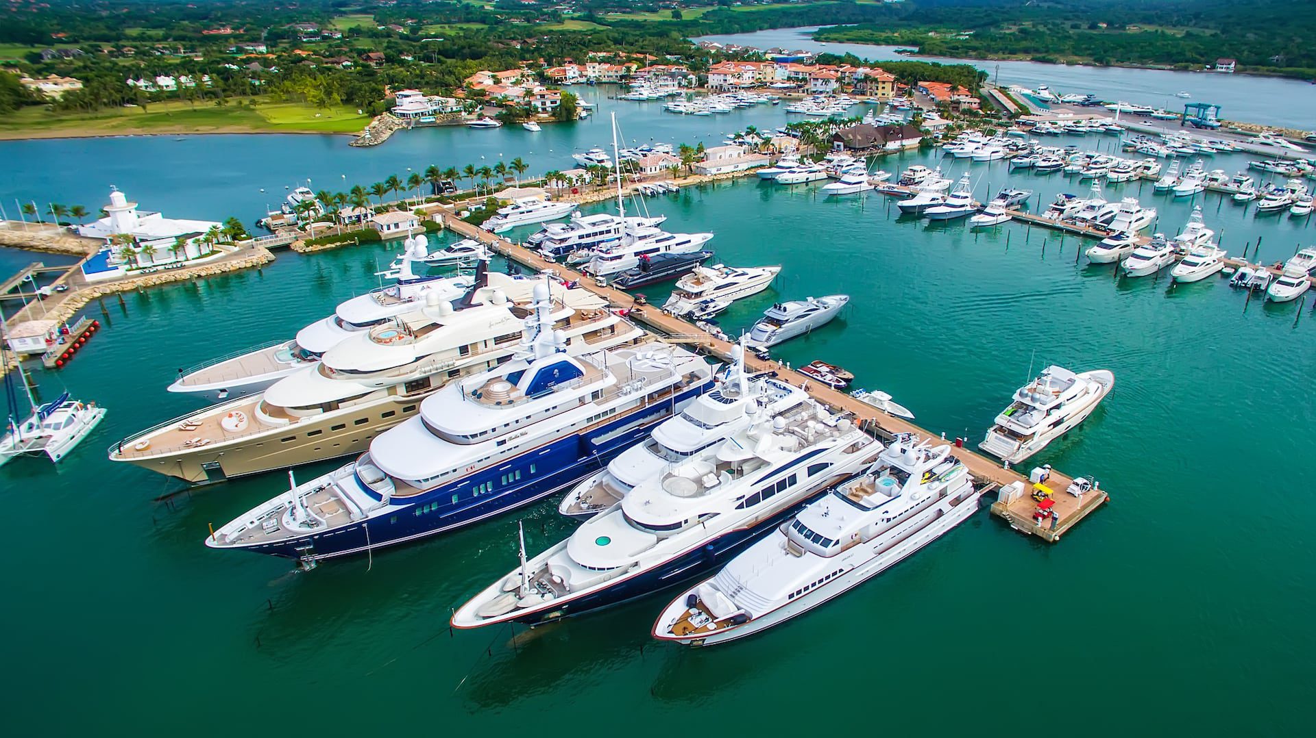 Aerial view of the Casa de Campo marina and yachts.