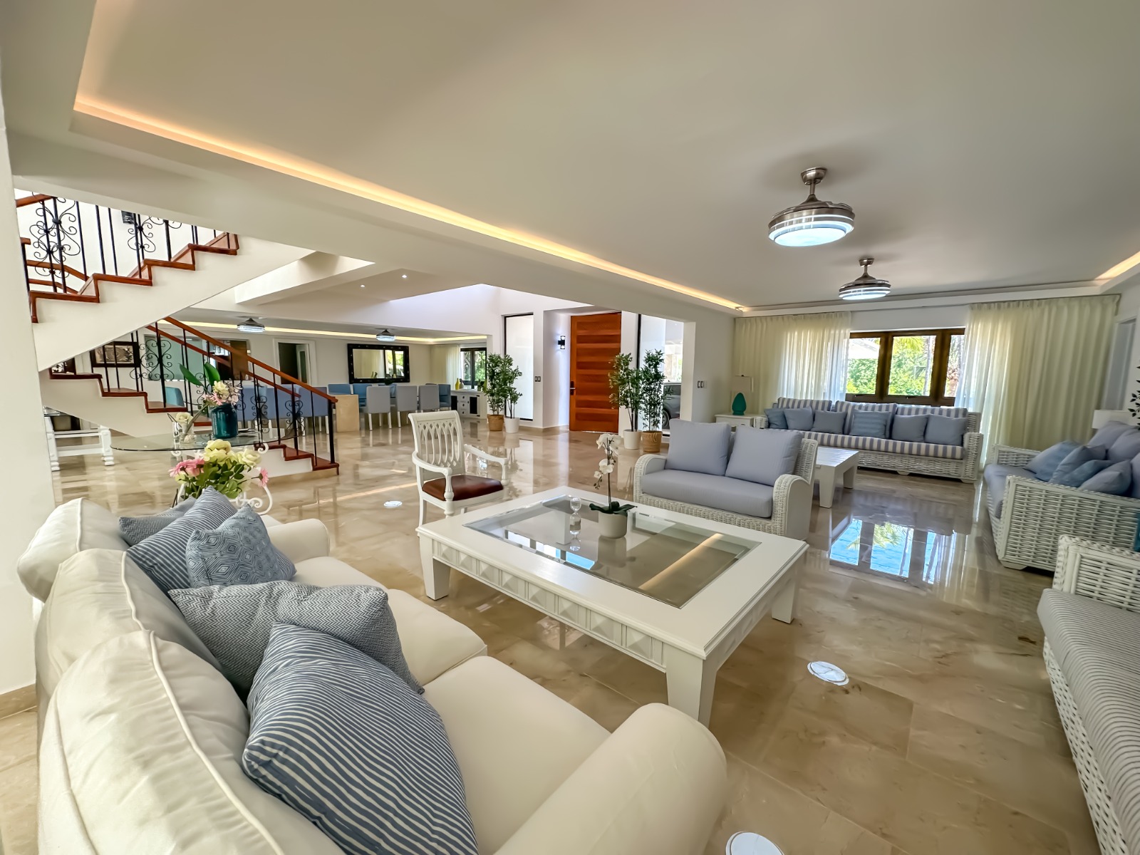 Living and dining area of a private villa at Casa de Campo.