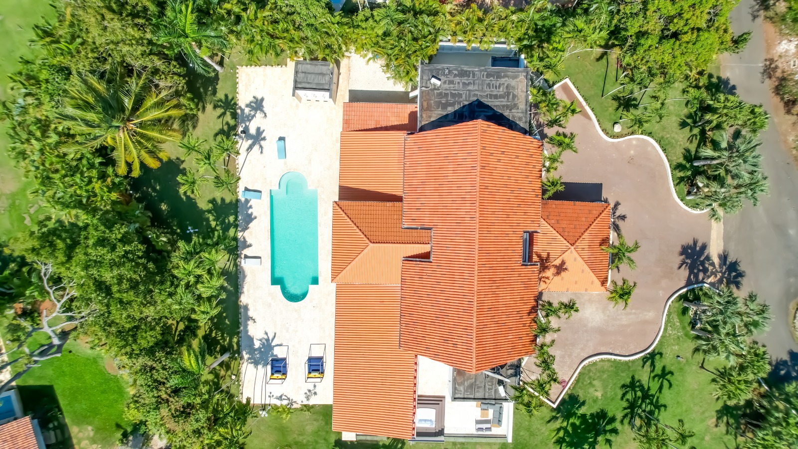Aerial overview of a private villa estate at Casa de Campo.
