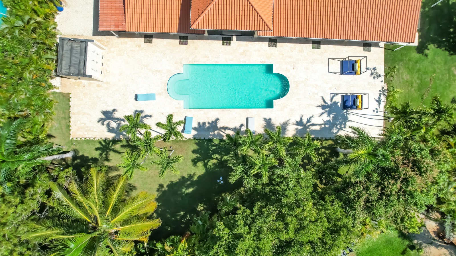 Aerial view of a private villa pool at Casa de Campo.
