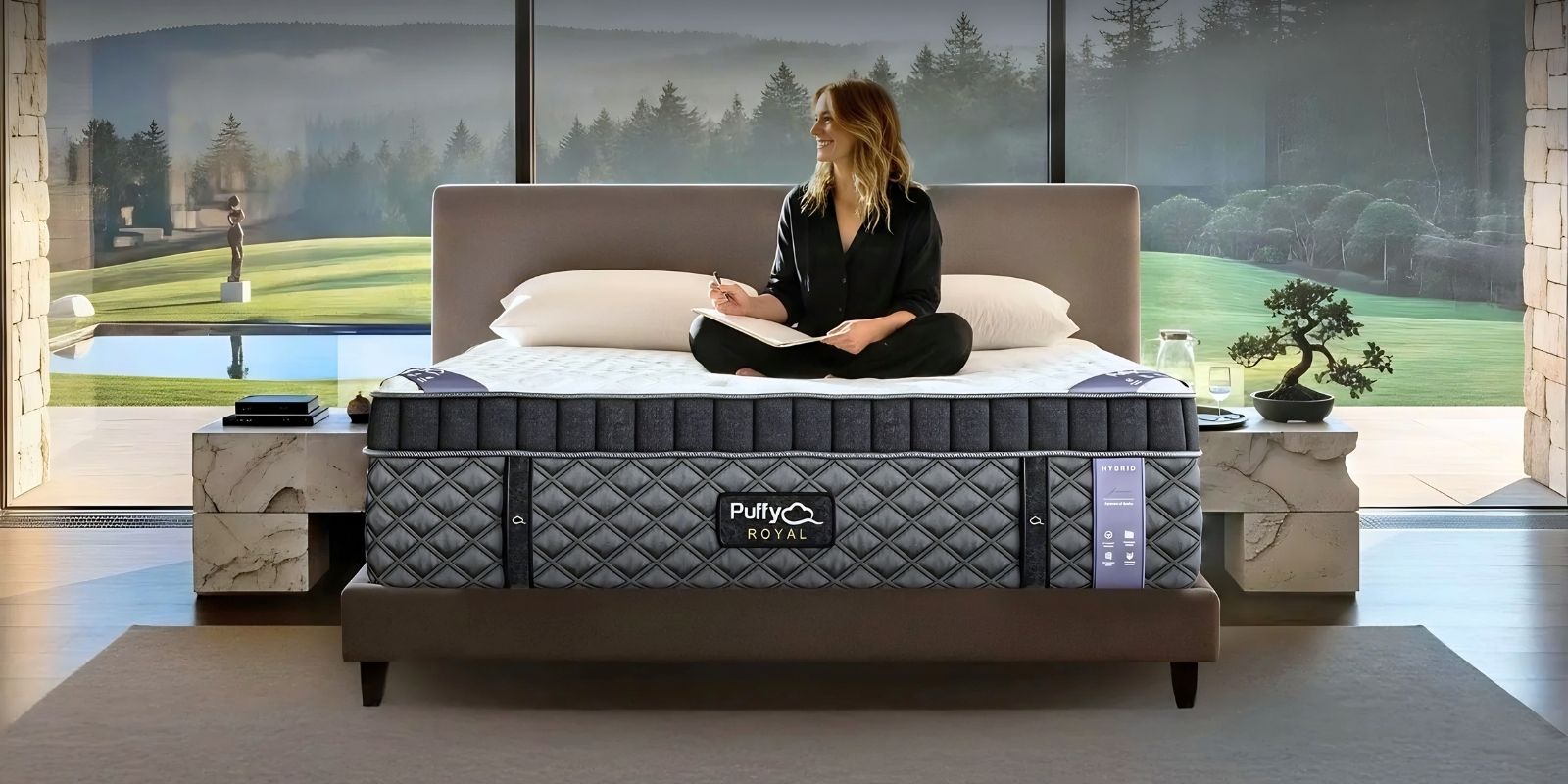 Puffy Royal Hybrid mattress styled in a modern bedroom