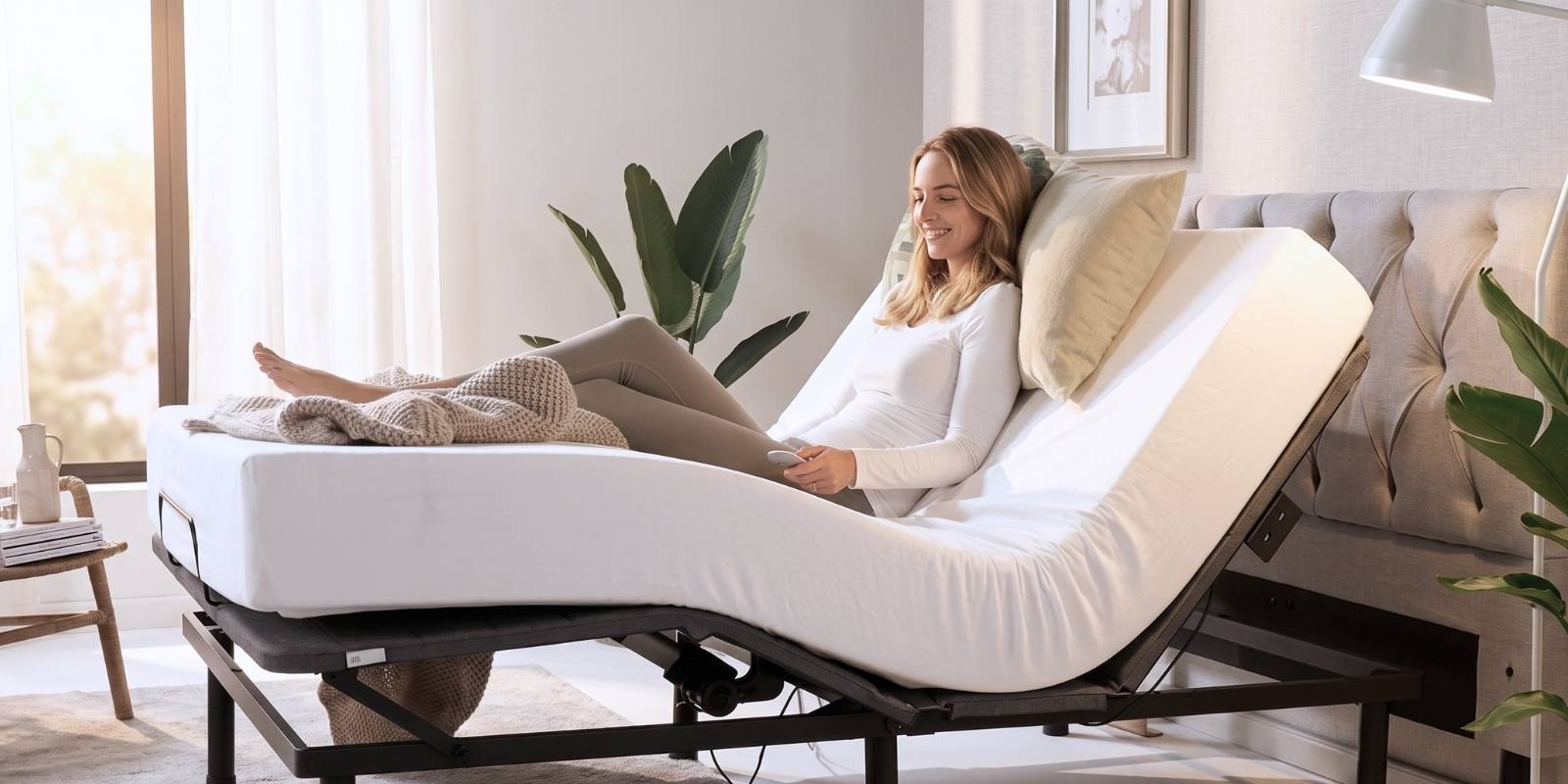 Adjustable bed raised at the head to use gravity against nighttime acid reflux and GERD