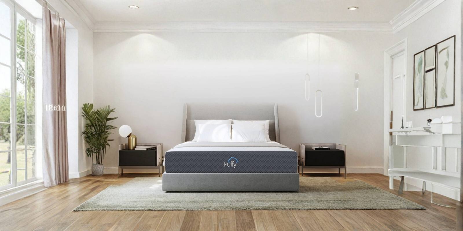 Puffy Mattress styled in a modern bedroom