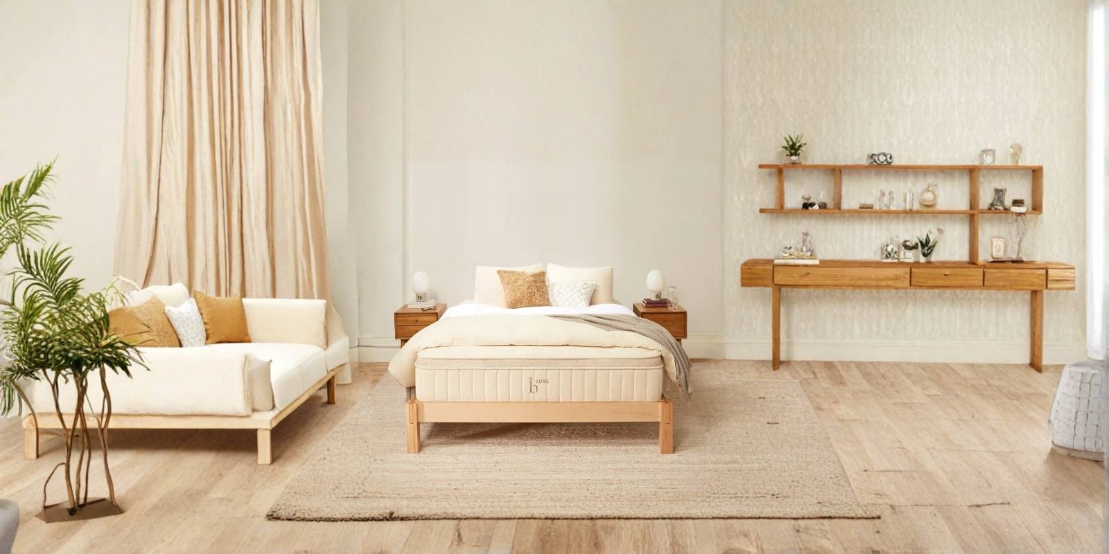Birch Luxe Natural organic mattress styled in a modern bedroom