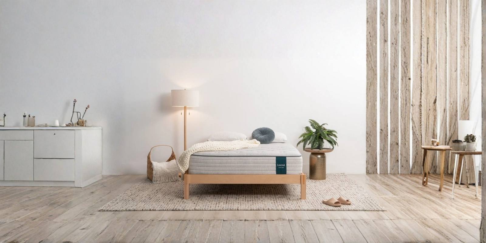 Leesa Studio Chill Hybrid mattress styled in a modern bedroom