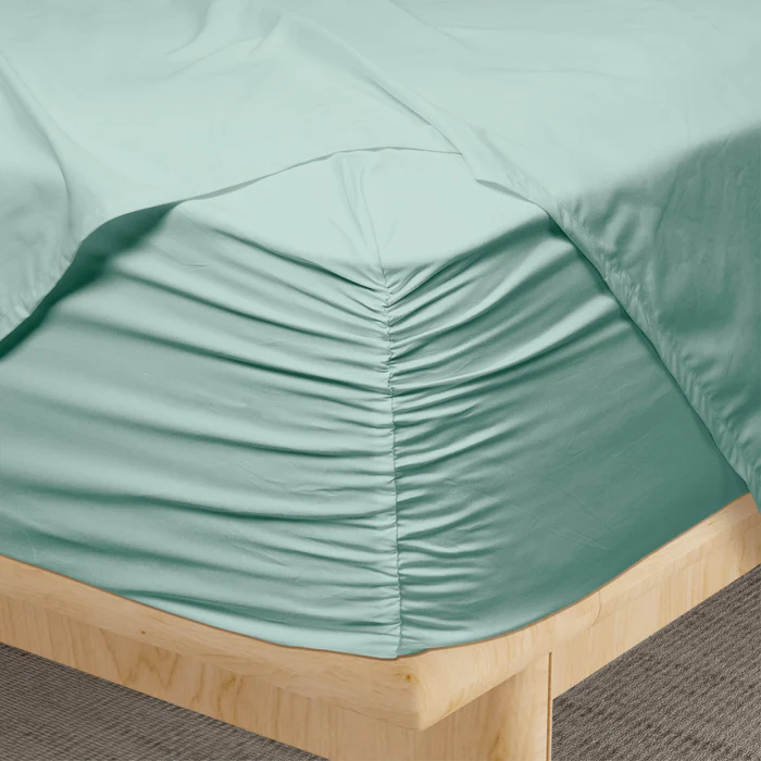 PureCare Weightless Cotton Sheets in Seafoam, styled