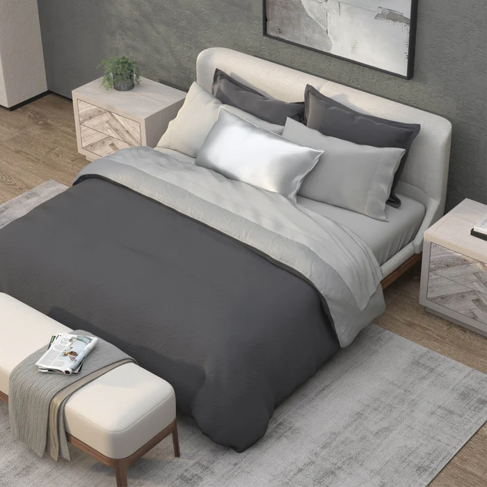 PureCare Recovery Viscose Sheets in Dove Gray, styled