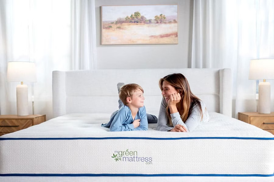 My Green Mattress Kiwi organic mattress styled in a family bedroom