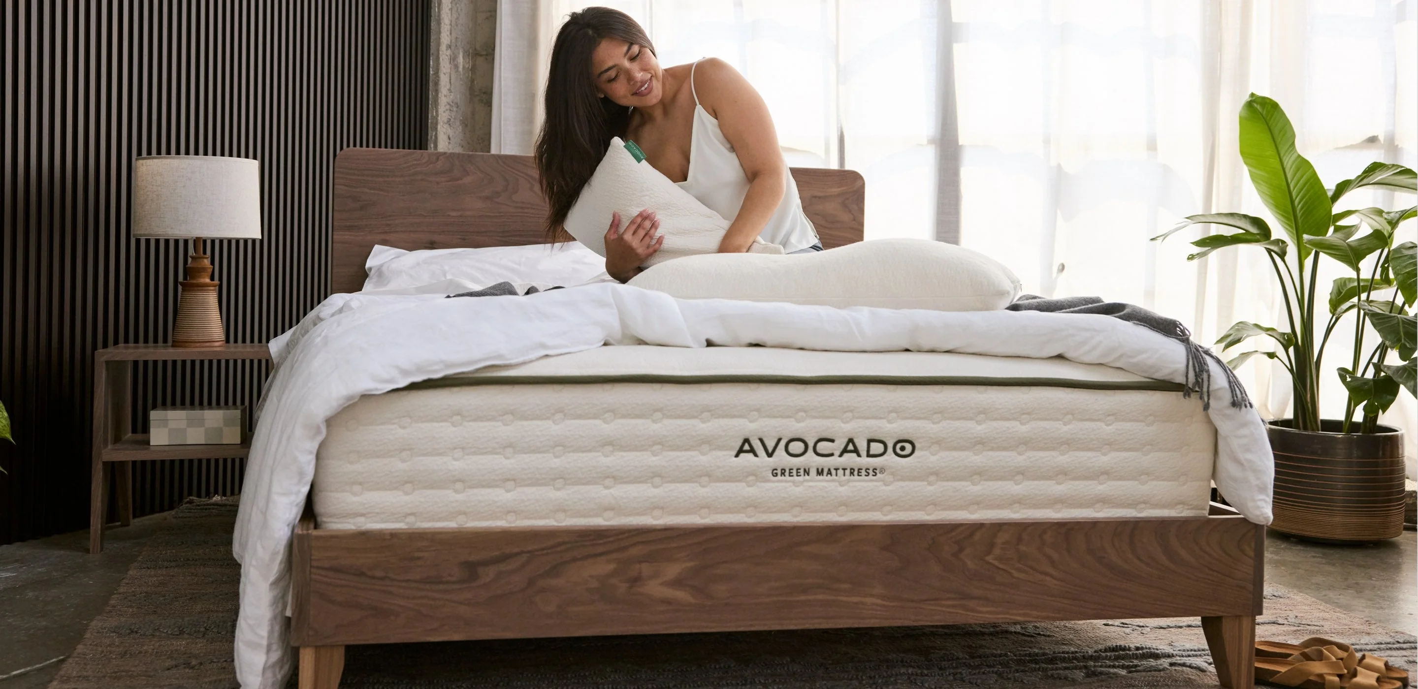 Avocado City Bed walnut finish detail