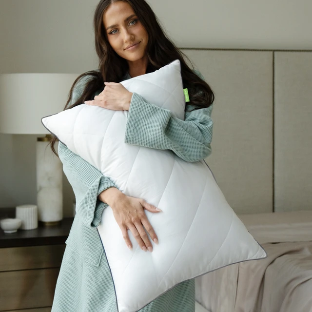 Down Feather Pillow styled on bed