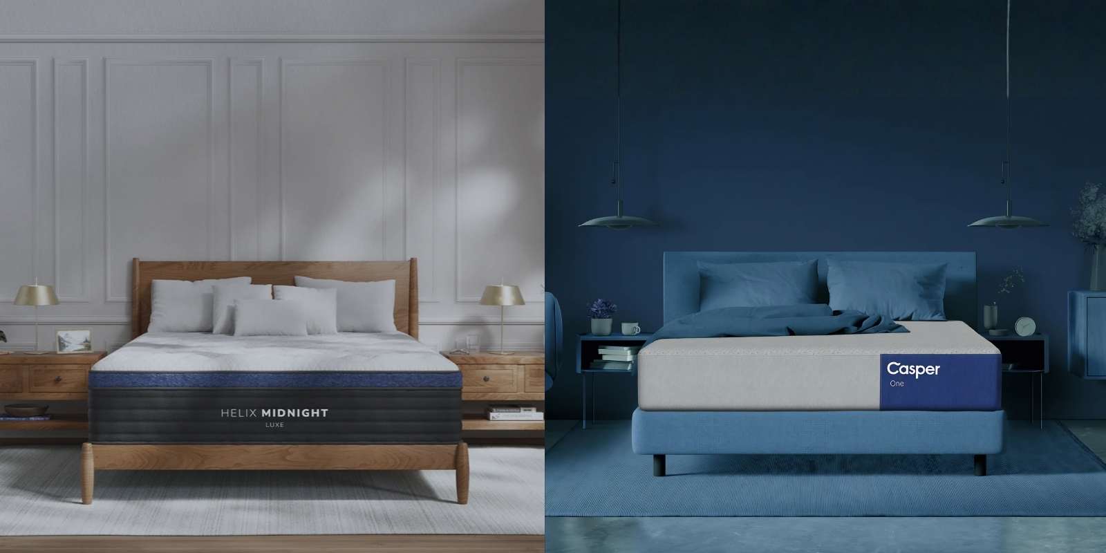 Helix and Casper mattresses compared at the Mattress Lux showroom in Kennesaw, GA