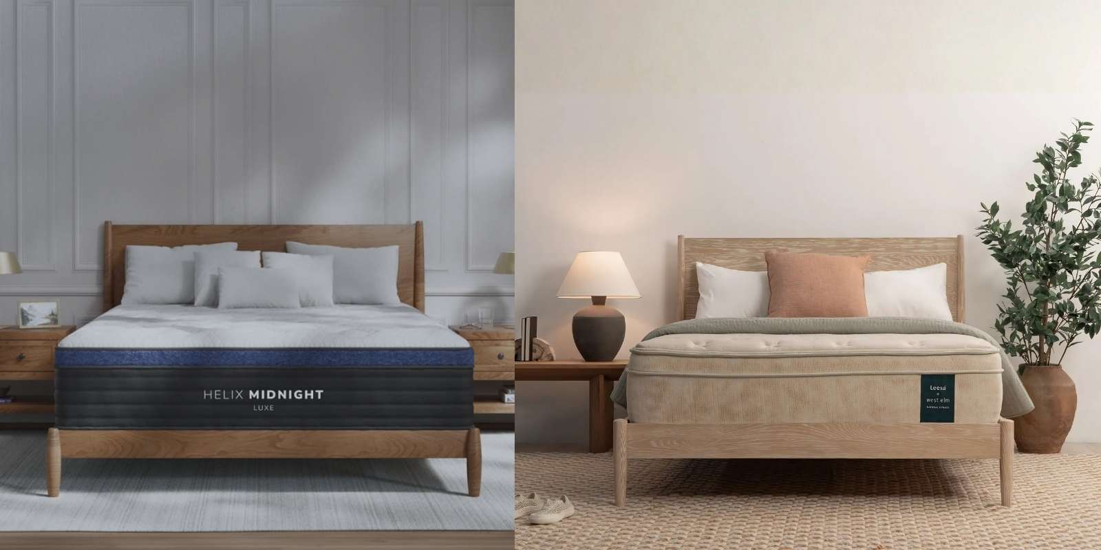Helix and Leesa mattresses compared at the Mattress Lux showroom in Kennesaw, GA