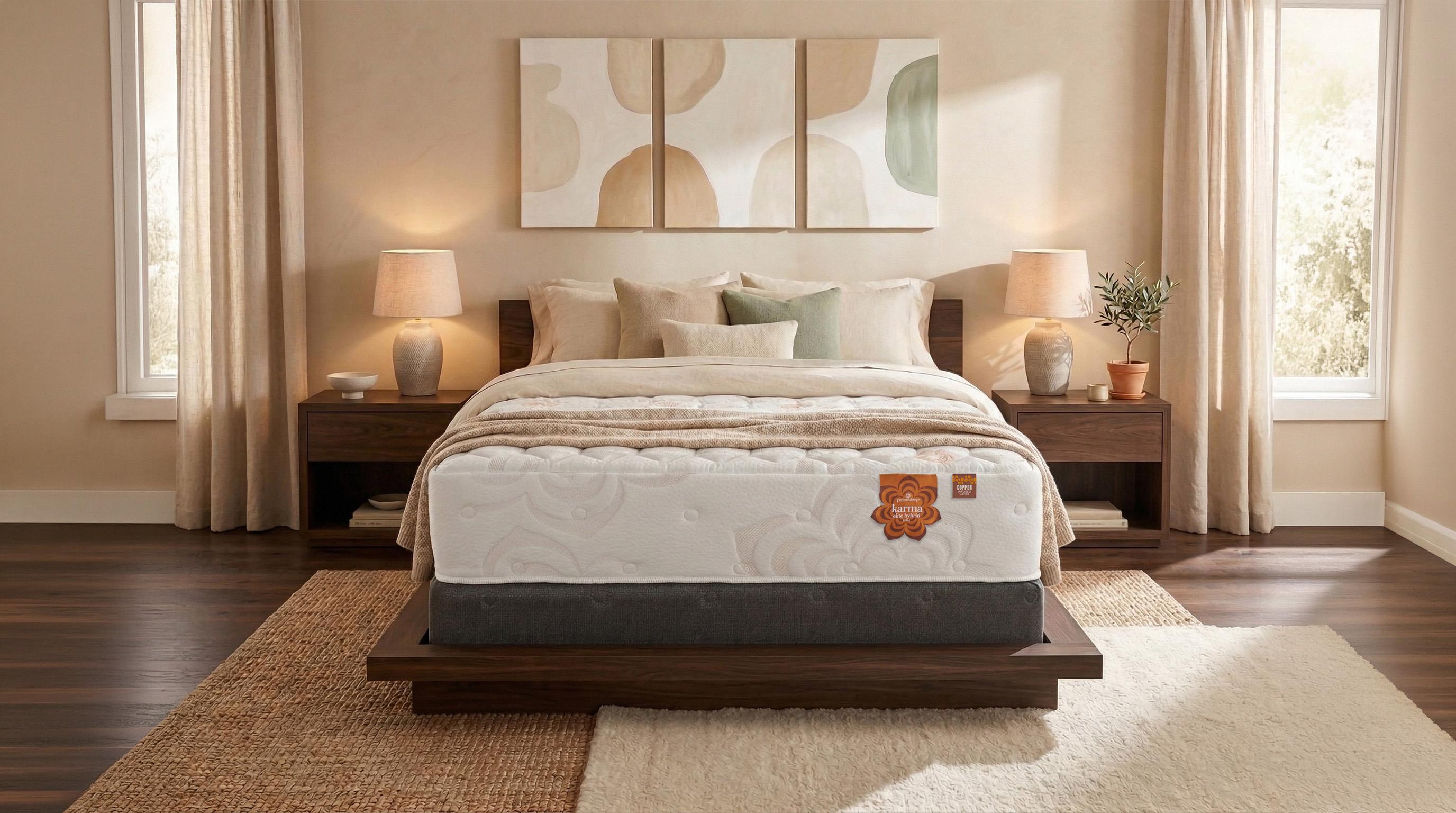 PranaSleep Karma 3 Elite Hybrid mattress styled at Mattress Lux, serving Kennesaw, Acworth, & Atlanta, GA