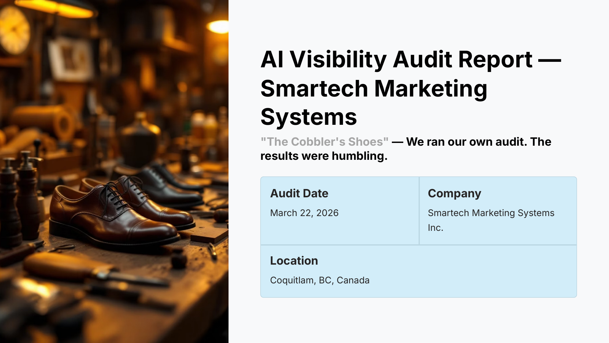Smartech's own audit result: 2 out of 100 AI visibility score