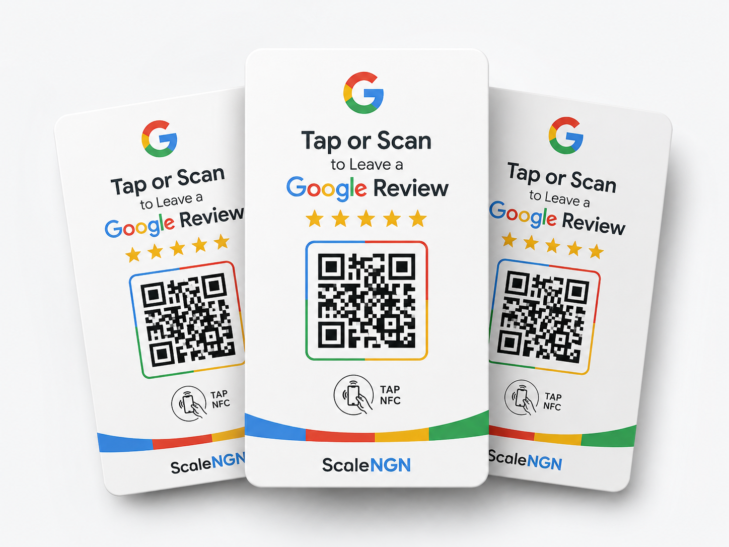 ScaleNGN Google review tap cards with NFC and QR code
