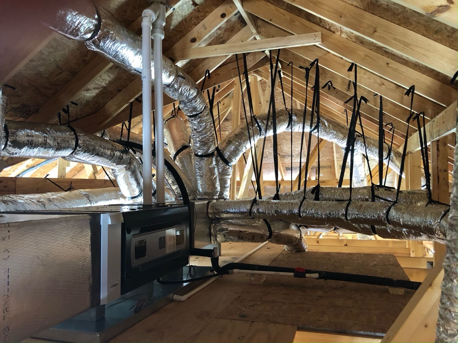 Clean ductwork and ventilation installation connected to indoor air system
