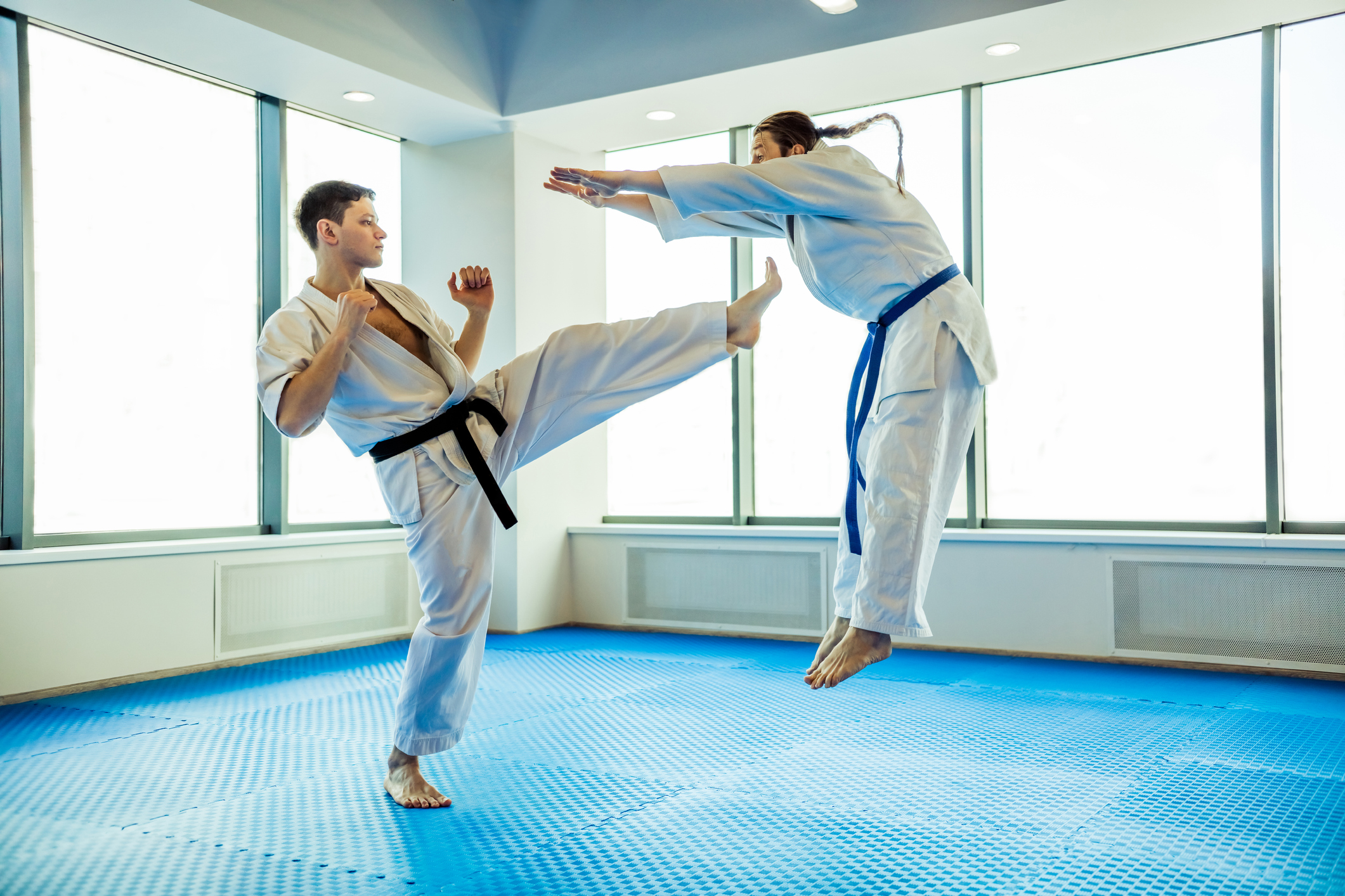 Karate students training in class