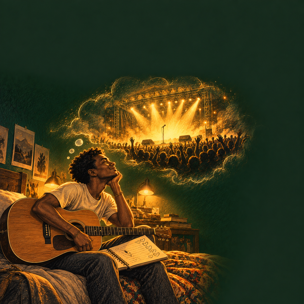 Pencil sketch: the young songwriter and his first love song, Izuba